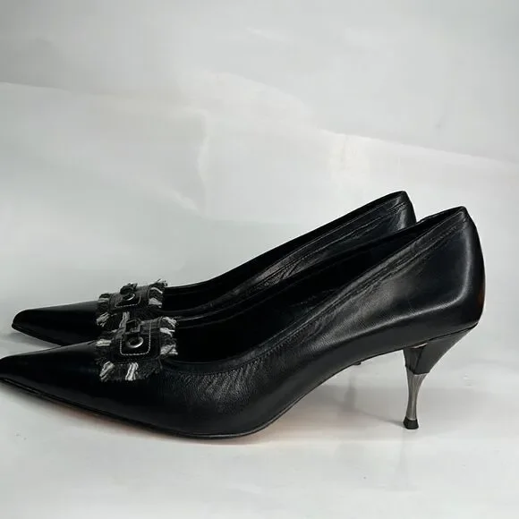 Vero VE Black Leather Pumps with fringe buckle - Picture 4 of 13